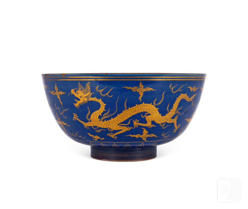 明嘉靖 蓝釉描金龙纹碗 - 图3
